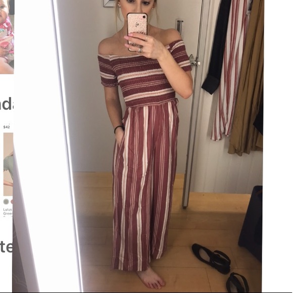 Pants - Off the Shoulder Striped Jumpsuit